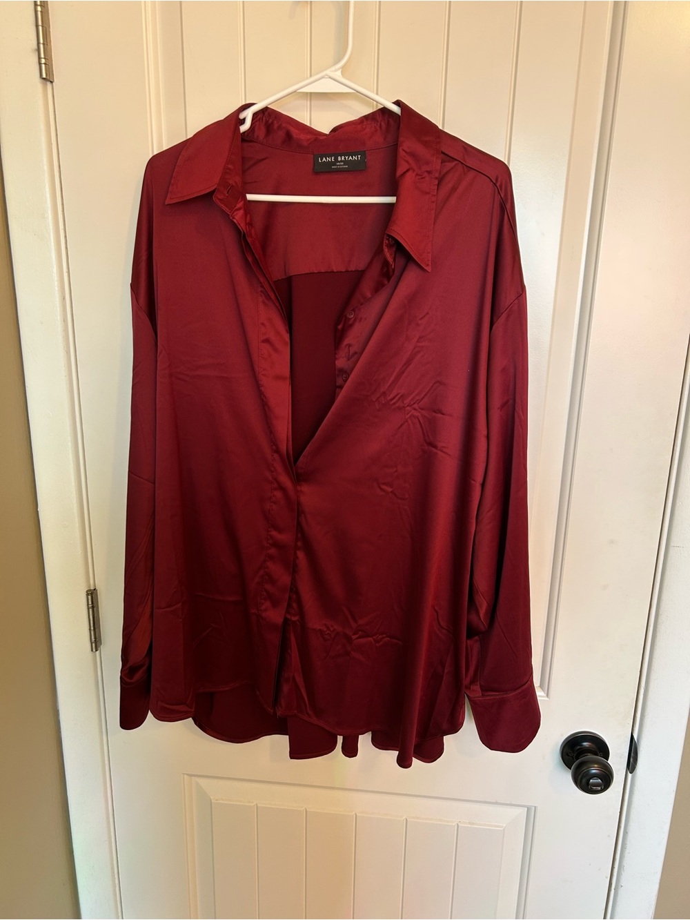 Lane Bryant Deep Burgundy Satin Button-Down Shirt
